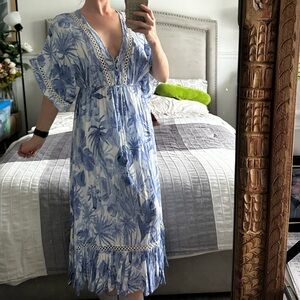 Blue Floral Beach Maxi Dress